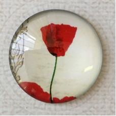 30mm Art Glass Backed Cabochons - Red Poppies 6 - each