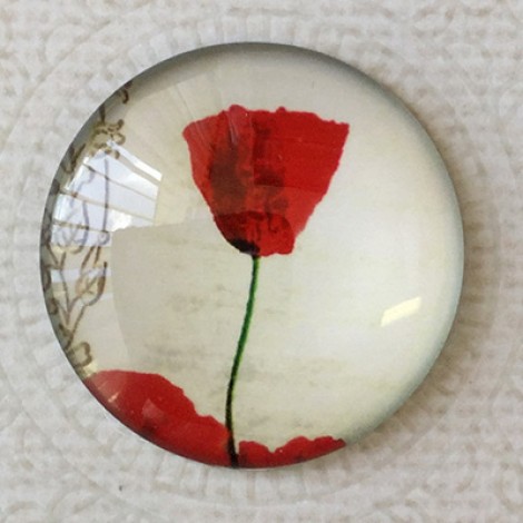 30mm Art Glass Backed Cabochons - Red Poppies 6 - each