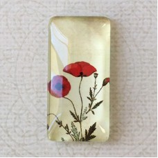 19x38mm Rectangle Art Glass Backed Cabochons - Red Poppies 1 - Each