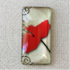 19x38mm Rectangle Art Glass Backed Cabochons - Red Poppies 10 - Each