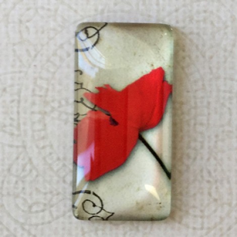 19x38mm Rectangle Art Glass Backed Cabochons - Red Poppies 10 - Each 19x38mm Rectangle Art Glass Backed Cabochons - Red Poppies 10 - Each