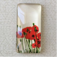 19x38mm Rectangle Art Glass Backed Cabochons - Red Poppies 2 - Each