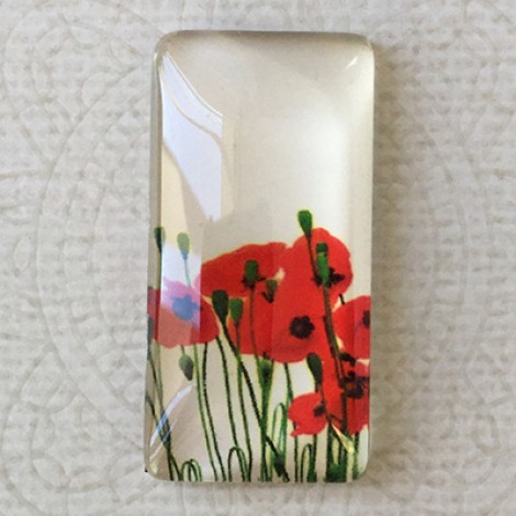 19x38mm Rectangle Art Glass Backed Cabochons - Red Poppies 2 - Each 19x38mm Rectangle Art Glass Backed Cabochons - Red Poppies 2 - Each