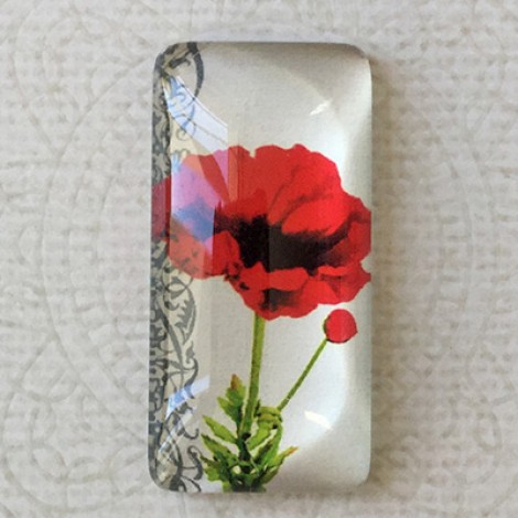 19x38mm Rectangle Art Glass Backed Cabochons - Red Poppies 4 - Each 19x38mm Rectangle Art Glass Backed Cabochons - Red Poppies 4 - Each