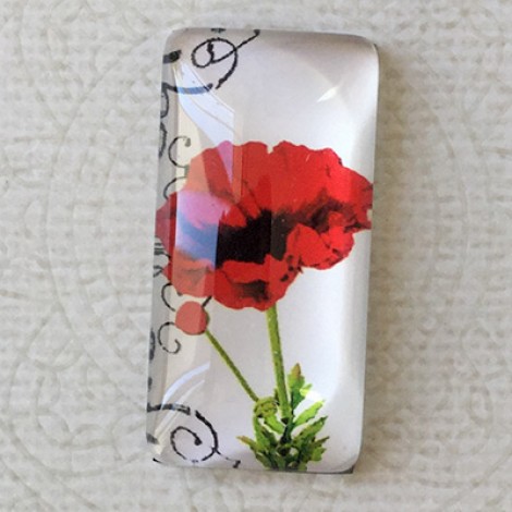 19x38mm Rectangle Art Glass Backed Cabochons - Red Poppies 6 - Each 19x38mm Rectangle Art Glass Backed Cabochons - Red Poppies 6 - Each