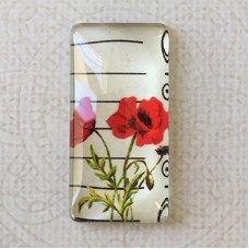 19x38mm Rectangle Art Glass Backed Cabochons - Red Poppies 8 - Each