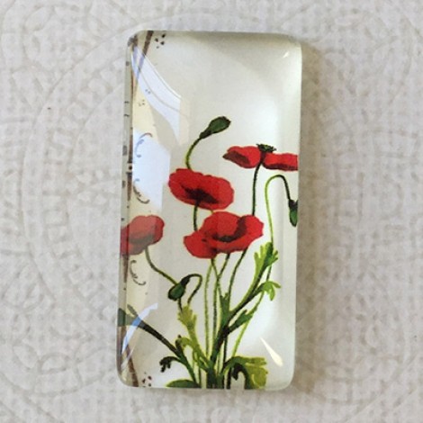 19x38mm Rectangle Art Glass Backed Cabochons - Red Poppies 9 - Each 19x38mm Rectangle Art Glass Backed Cabochons - Red Poppies 9 - Each