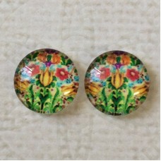 12mm Art Glass Backed Cabochons - Art Flowers 2 - Per Pair
