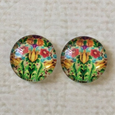 12mm Art Glass Backed Cabochons - Art Flowers 2 - Per Pair 12mm Art Glass Backed Cabochons - Art Flowers 2 - Per Pair