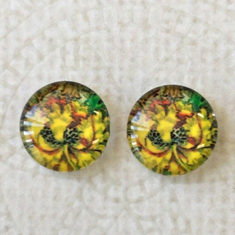 12mm Art Glass Backed Cabochons - Art Flowers 1 - Per Pair 12mm Art Glass Backed Cabochons - Art Flowers 1 - Per Pair