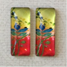 10x25mm Rectangle Art Glass Backed Cabochons - Flowers 1 - Per Pair