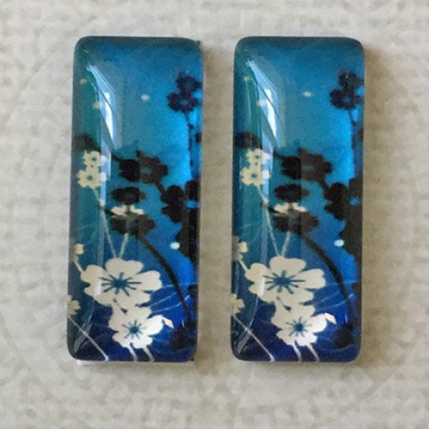 10x25mm Rectangle Art Glass Backed Cabohons - Flowers 4