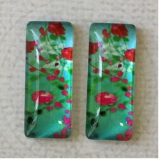 10x25mm Rectangle Art Glass Backed Cabochons - Flowers 9 - Per Pair