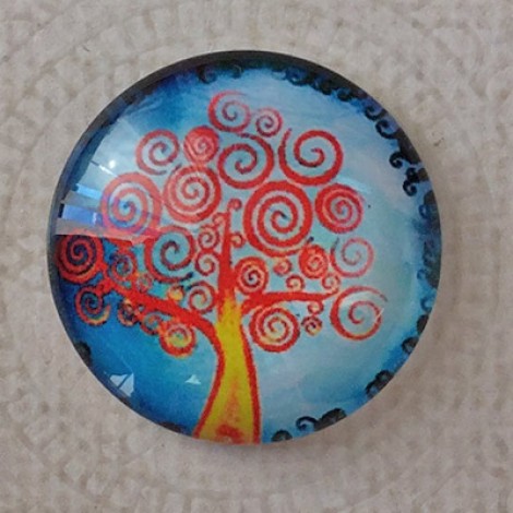 25mm Art Glass Backed Cabochons - Tree of Life 4 - Each 25mm Art Glass Backed Cabochons - Tree of Life 4 - Each