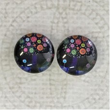 12mm Art Glass Backed Cabochons - Tree of Life 1 - Per Pair