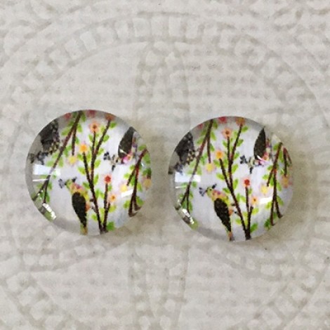 12mm Art Glass Backed Cabochons - Tree of Life 10 - Per Pair 12mm Art Glass Backed Cabochons - Tree of Life 10 - Per Pair