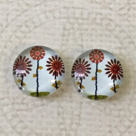 12mm Art Glass Backed Cabochons - Tree of Life 12 - Per Pair 12mm Art Glass Backed Cabochons - Tree of Life 12 - Per Pair