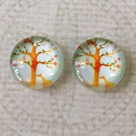 12mm Art Glass Backed Cabochons - Tree of Life 15 - Per Pair 12mm Art Glass Backed Cabochons - Tree of Life 15 - Per Pair
