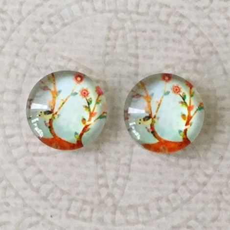 12mm Art Glass Backed Cabochons - Tree of Life 16 - Per Pair 12mm Art Glass Backed Cabochons - Tree of Life 16 - Per Pair