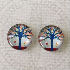 12mm Art Glass Backed Cabochons - Tree of Life 18 - Per Pair