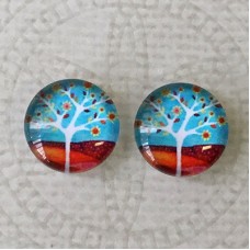 12mm Art Glass Backed Cabochons - Tree of Life 19 - Per Pair