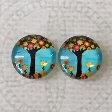12mm Art Glass Backed Cabochons - Tree of Life 20 - Per Pair