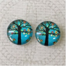 12mm Art Glass Backed Cabochons - Tree of Life 21 - Per Pair