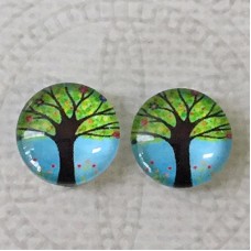 12mm Art Glass Backed Cabochons - Tree of Life 23 - Per Pair