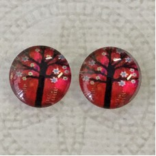 12mm Art Glass Backed Cabochons - Tree of Life 3 - Per Pair