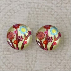 12mm Art Glass Backed Cabochons - Tree of Life 9 - Per Pair