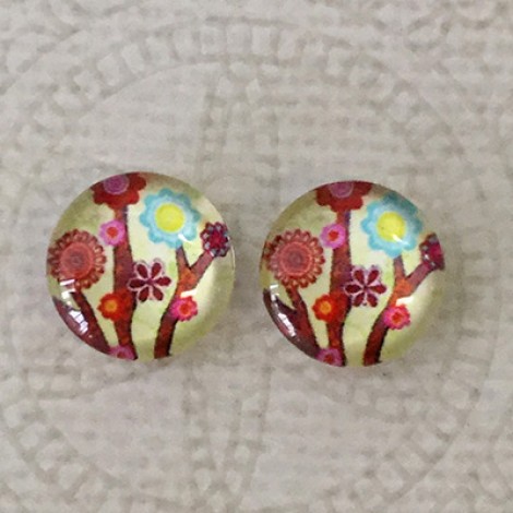 12mm Art Glass Backed Cabochons - Tree of Life 9 - Per Pair
