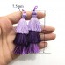 35mm Three Tier Mini Cotton Tassels with Loop - Purple - 1 pair