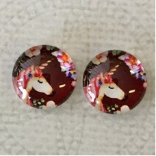 12mm Art Glass Backed Cabochons  - Unicorn 10 - Per Pair