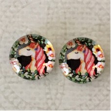 12mm Art Glass Backed Cabochons  - Unicorn 8 - Per Pair