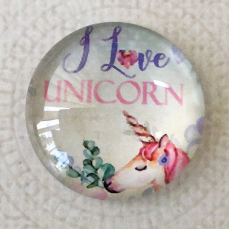 25mm Art Glass Backed Cabochons - Unicorn Design 1 - Each 25mm Art Glass Backed Cabochons - Unicorn Design 1 - Each