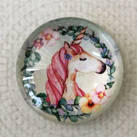 25mm Art Glass Backed Cabochons - Unicorn Design 3 - Each 25mm Art Glass Backed Cabochons - Unicorn Design 3 - Each