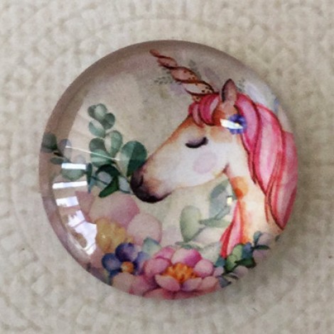 25mm Art Glass Backed Cabochons - Unicorn Design 4 - Each 25mm Art Glass Backed Cabochons - Unicorn Design 4 - Each