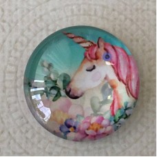 25mm Art Glass Backed Cabochons - Unicorn Design 7 - Each