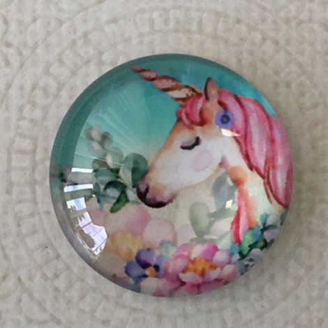 25mm Art Glass Backed Cabochons - Unicorn Design 7 - Each 25mm Art Glass Backed Cabochons - Unicorn Design 7 - Each