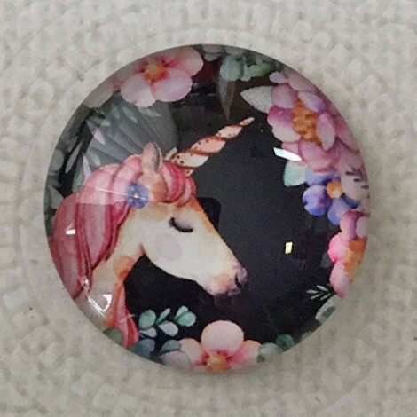 25mm Art Glass Backed Cabochons - Unicorn Design 9 - Each 25mm Art Glass Backed Cabochons - Unicorn Design 9 - Each