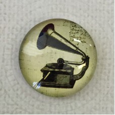 25mm Art Glass Backed Cabochons - Vintage Gramophone - Each