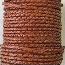 3mm Braided Euro Leather Cord - Whiskey - Per 25cm