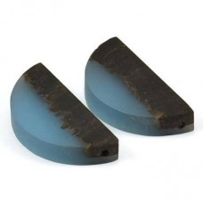 32x16mm Resin & Wood Semi-Circle Pendant w-2mm Hole - Blue & Brown - Each