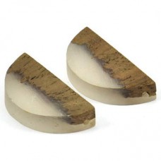 32x16mm Resin & Wood Semi-Circle Pendant w-2mm Hole - Cream & Brown - Each
