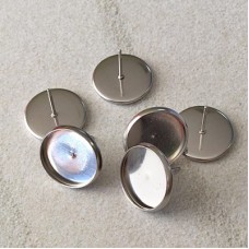 14mm ID 316L Surgical Grade Stainless Steel Bezel Earposts - Pack of 2 Pair