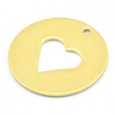 28mm 20ga Raw Brass Heart Tag Pendants with Hole - Pack of 2