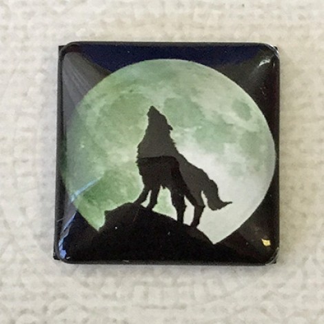 25mm Art Glass Backed Square Cabochons - Howling Wolf