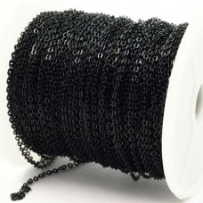 1.5x2mm Fine Black Plated Brass Soldered Flat Cable Chain - Per Metre