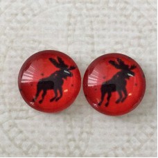 12mm Art Glass Backed Cabochons - Reindeer 10 - Per Pair