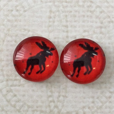 12mm Art Glass Backed Cabochons - Reindeer 10 - Per Pair 12mm Art Glass Backed Cabochons - Reindeer 10 - Per Pair